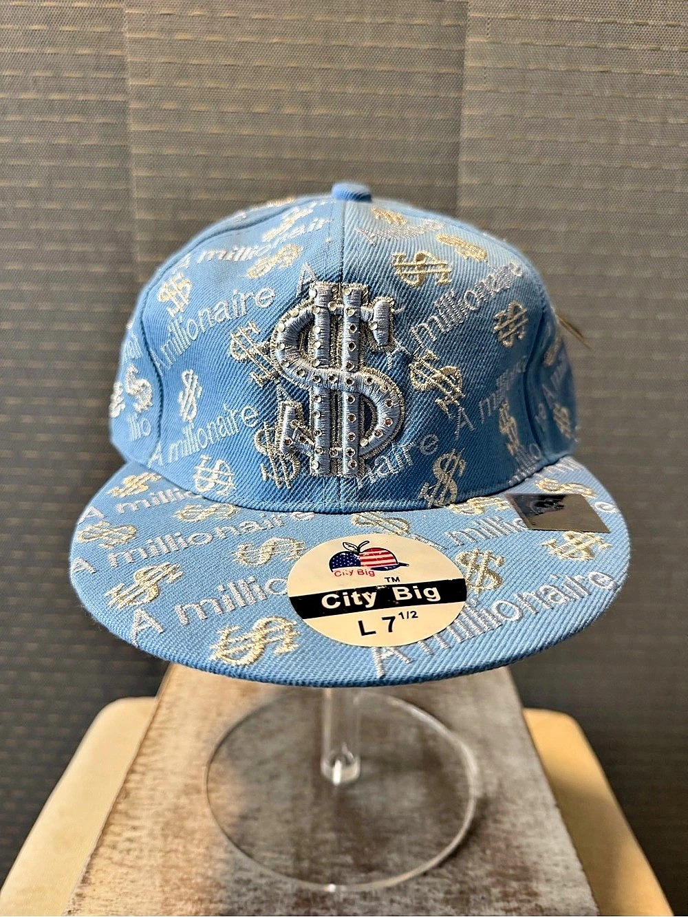 City Big Light Blue A Millionaire Dollar Sign Embroidered Fitted Hat